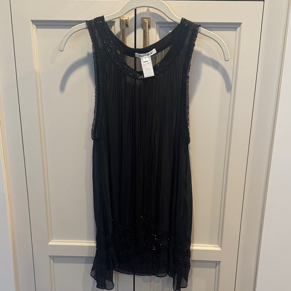 Alice + Olivia Black Beaded Sheer Top